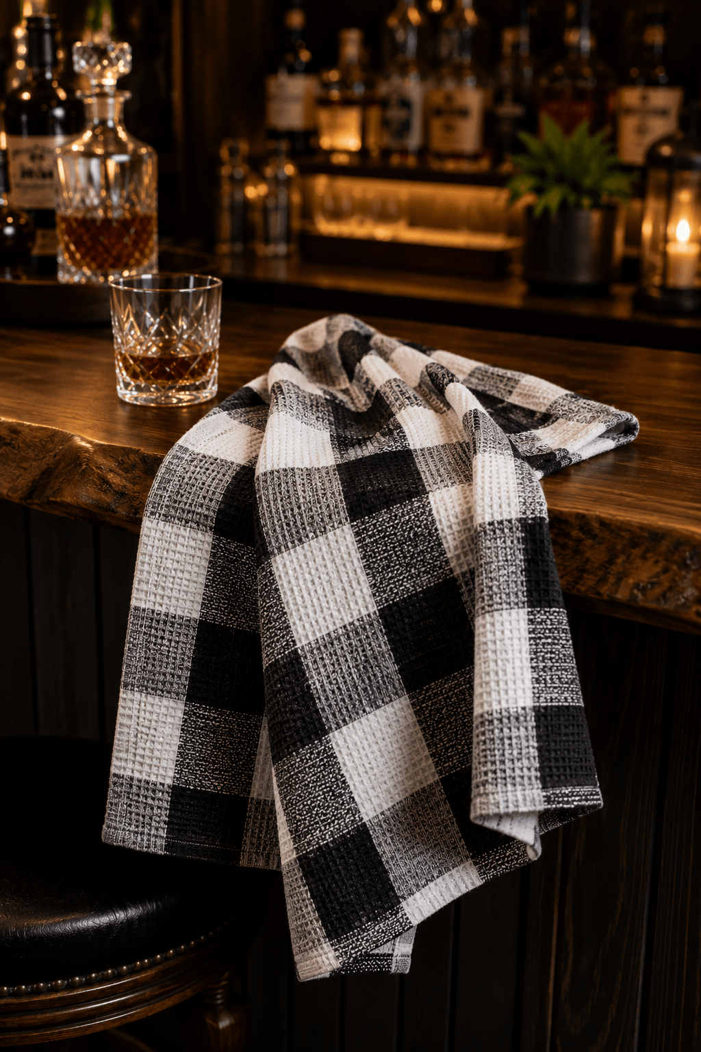 Black and Cream Plaid Kitchen Towel - Absorb-lumen