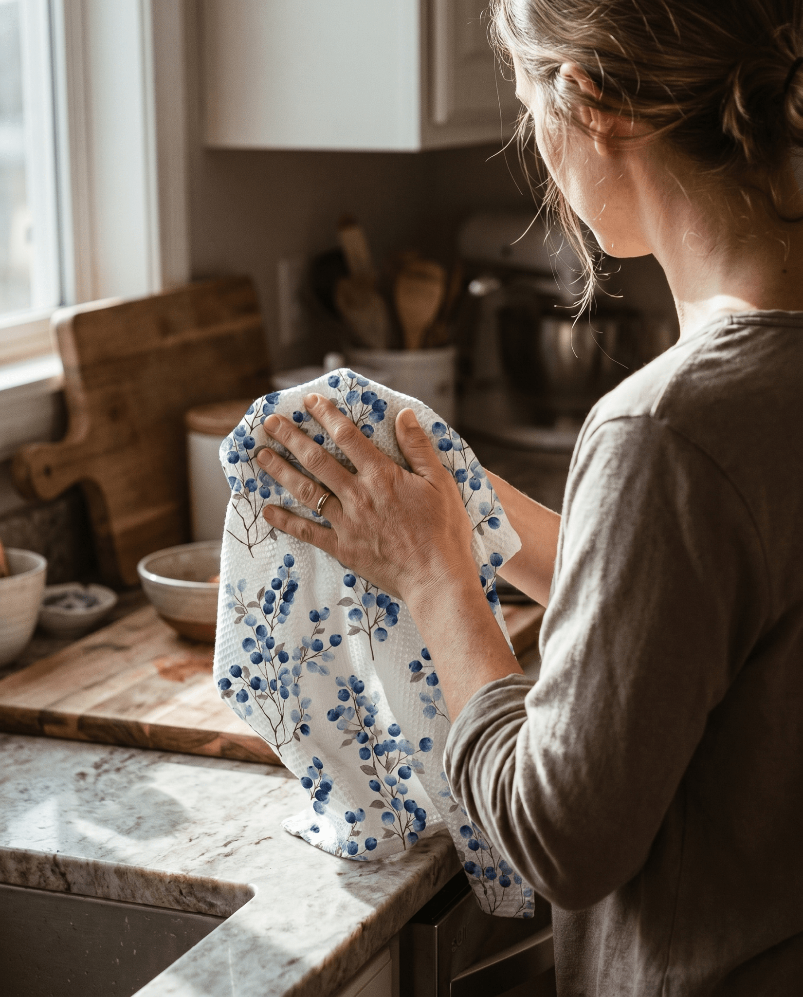 Blue Berries Denim Kitchen Towel - Absorb-lumen