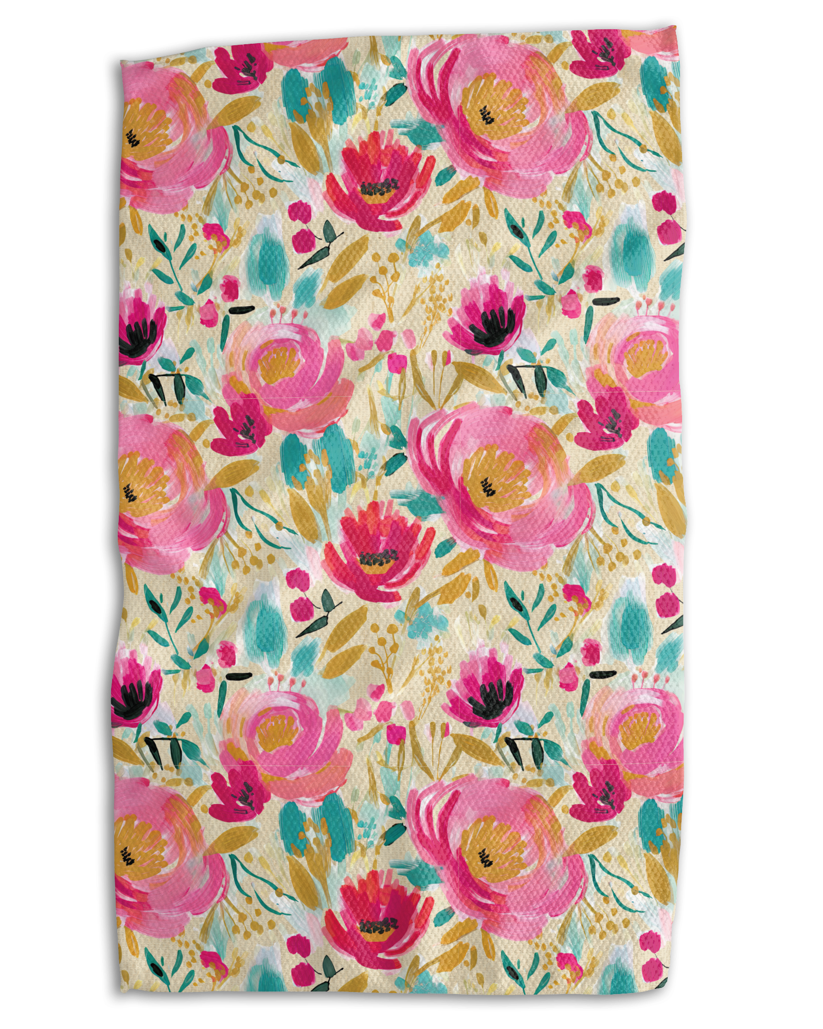 Bright Pink and Teal Floral Kitchen Towel - Absorb-lumen