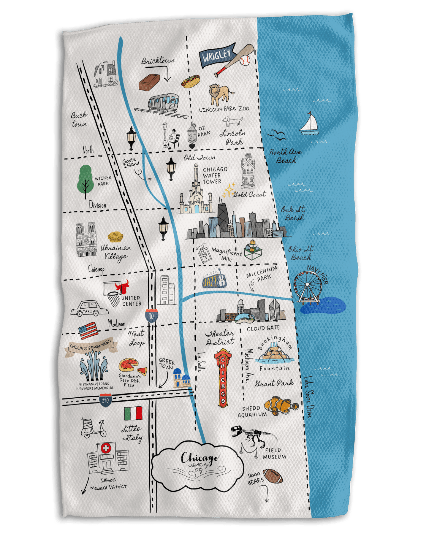 Chicago Map 18x30 Work - Harder Double Sided Towel - Absorb - lumen