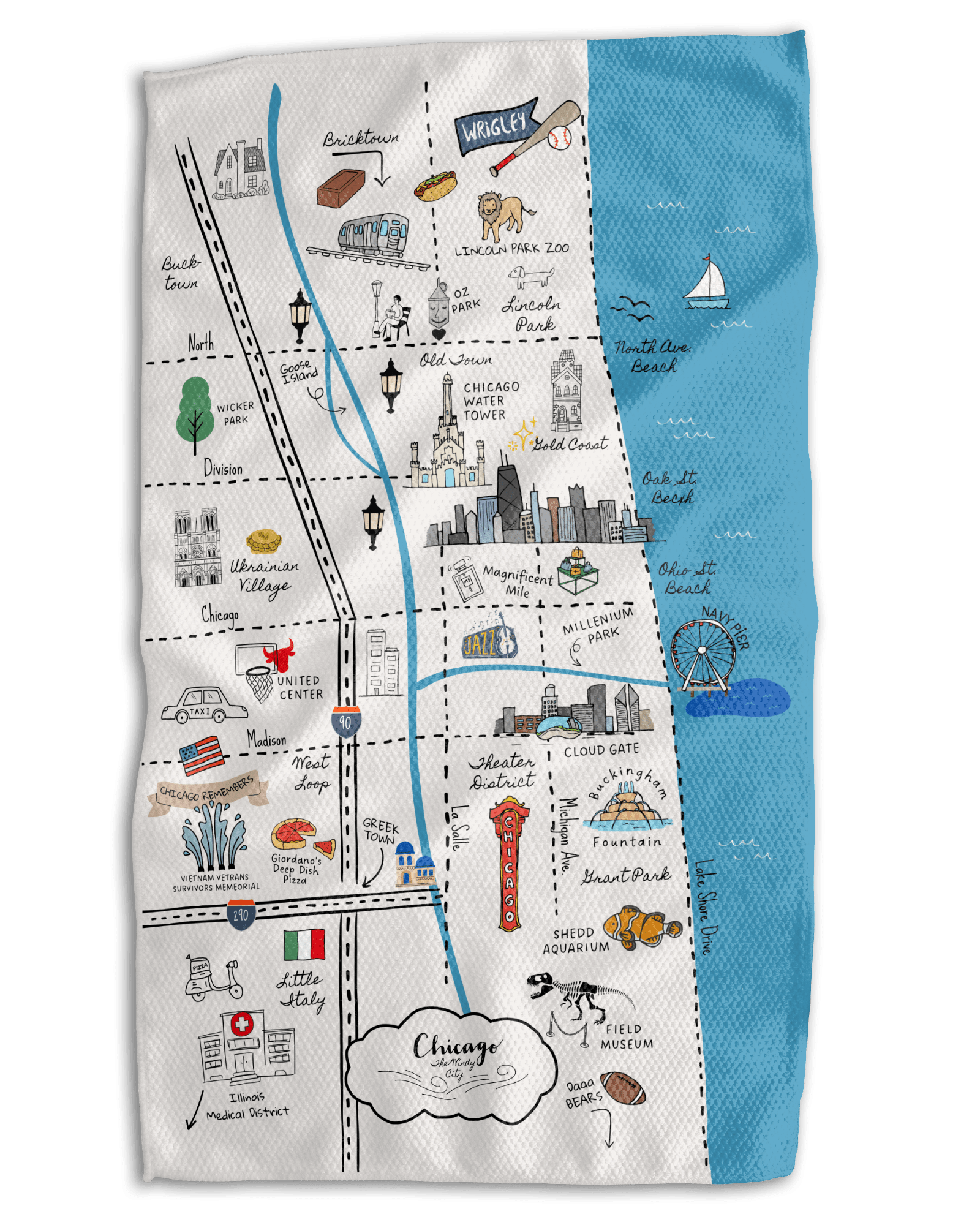 Chicago Map 18x30 Work - Harder Double Sided Towel - Absorb - lumen