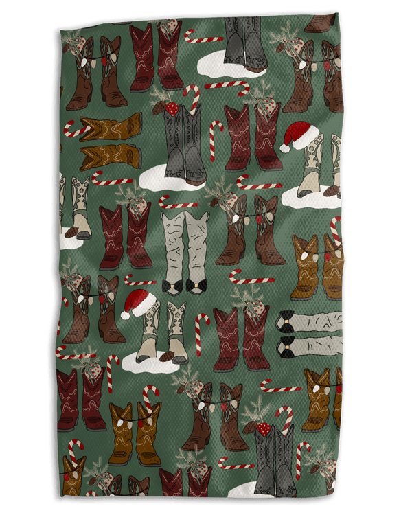 Christmas Cowboy Boots 18x30 Work - harder Double - Sided Towel - Absorb - lumen