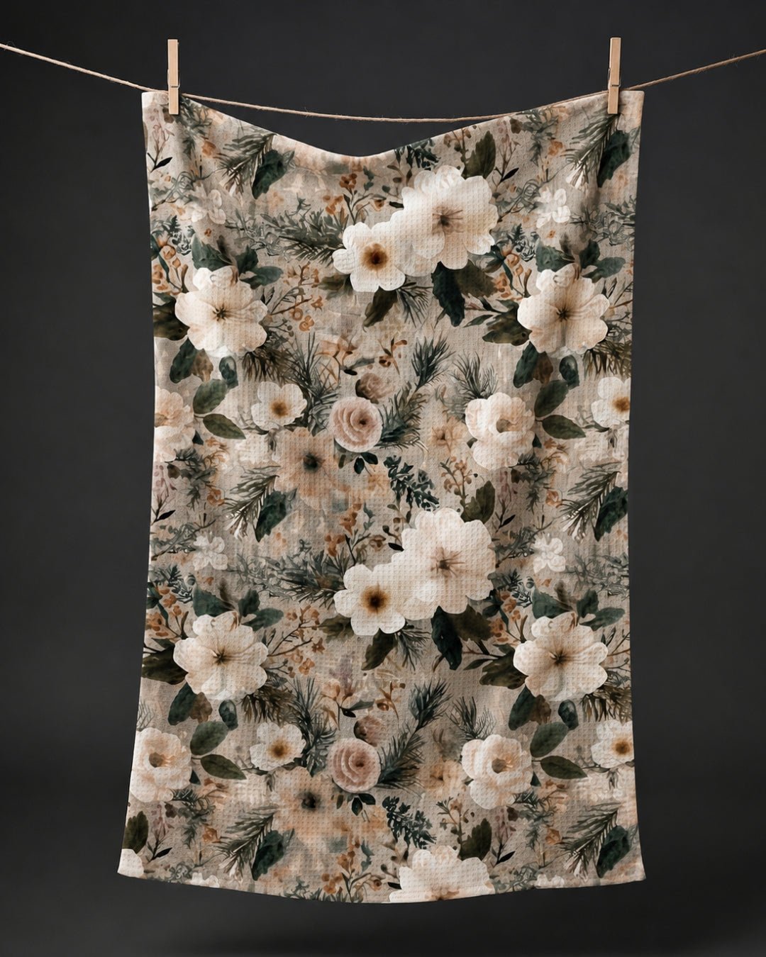Christmas Neutral Floral Kitchen Towel - Absorb-lumen
