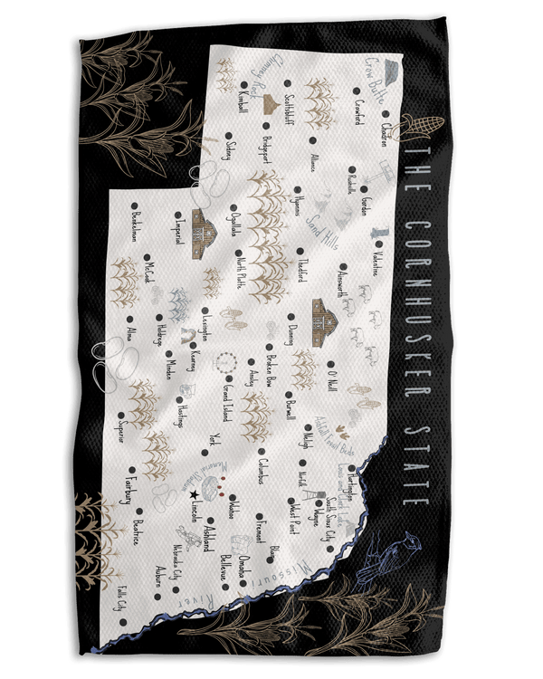 Cornhusker Map 18x30 Work - harder Double - Sided Towel - Absorb - lumen