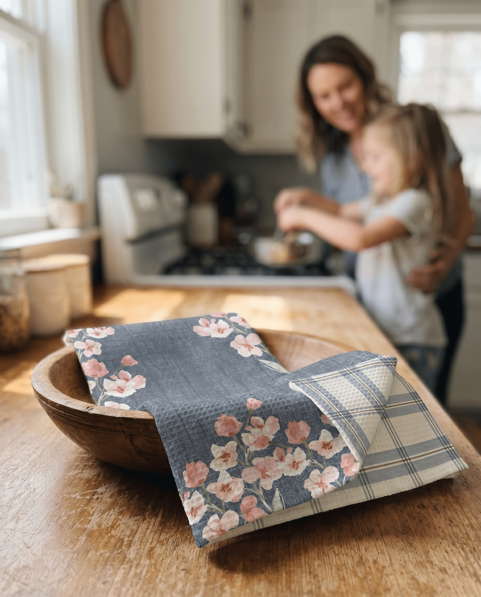 Denim Pink Florals Kitchen Towel - Absorb-lumen