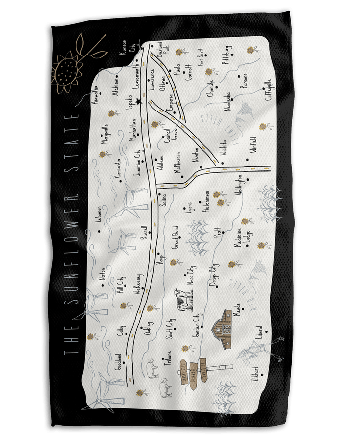Kansas Windmill Map Work - harder Double - Sided Towel - Absorb - lumen