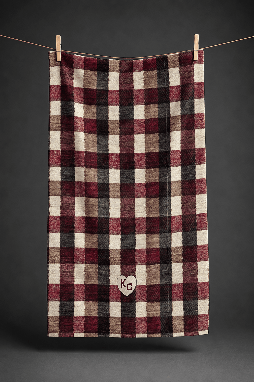 KC Hearts Cozy Plaid Kitchen Towel - Absorb-lumen