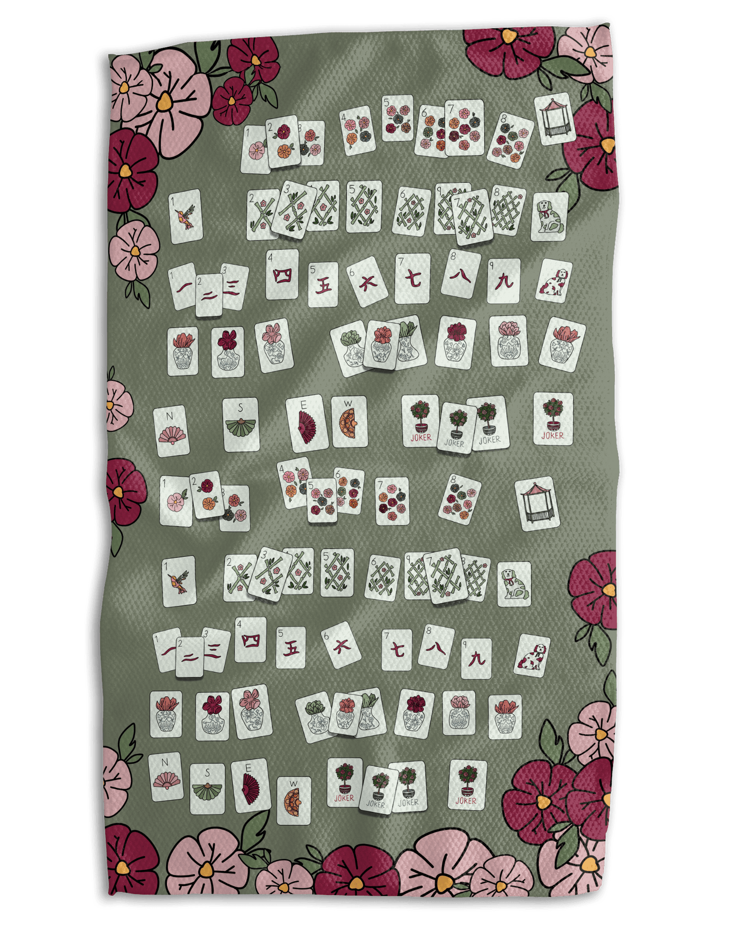 Mahjong Floral Dog 18x30 Work - harder Double - Sided Towel - Absorb - lumen