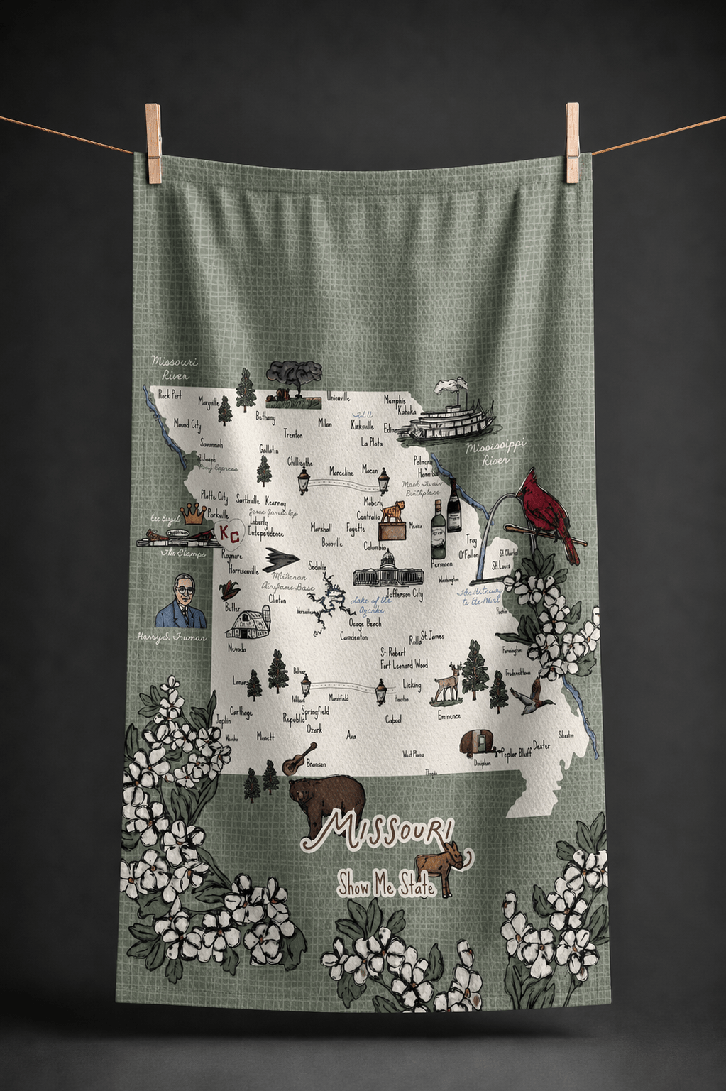 Missouri Show Me State Map Kitchen Towel - Absorb-lumen