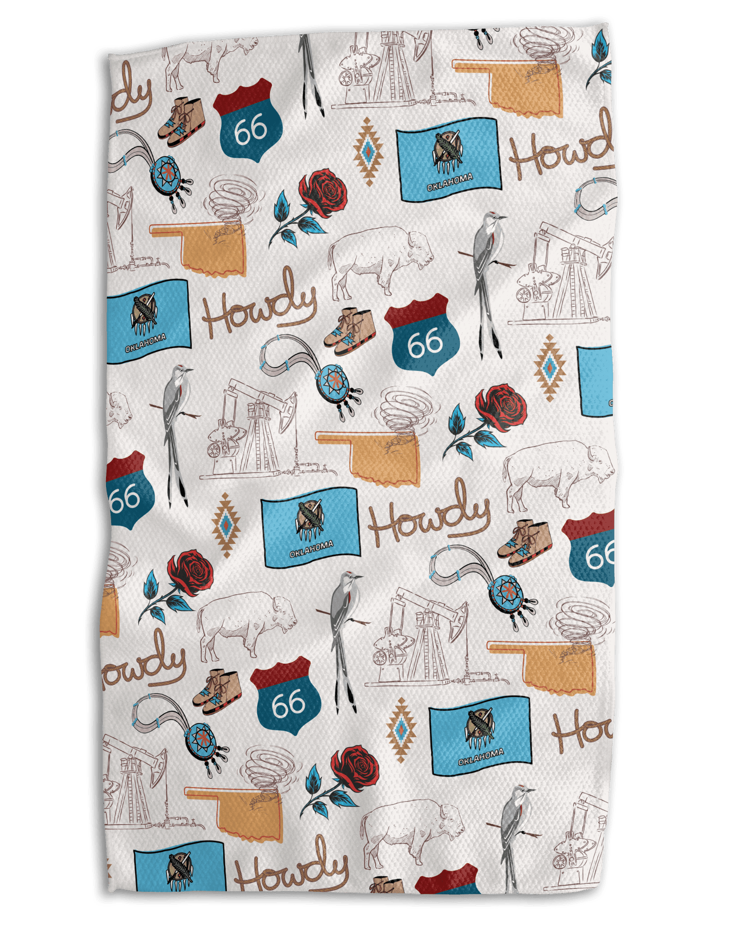 Oklahoma's Western Journey & Golden Flowers 18x30 Work - Harder Double Sided Towel - Absorb - lumen
