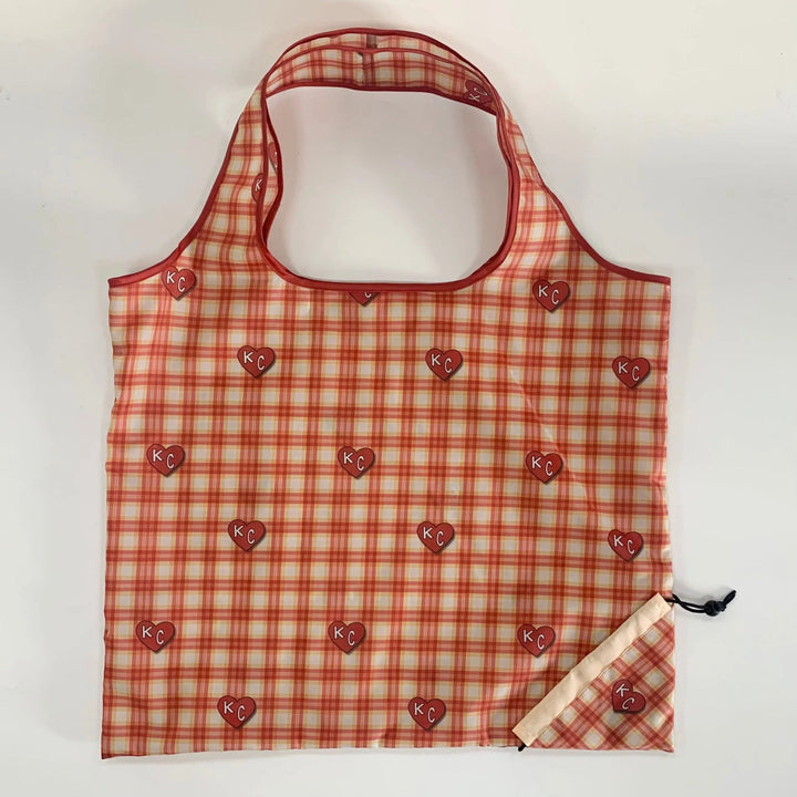 Reusable Grocery Bag Hearts and Plaid - Absorb - lumen