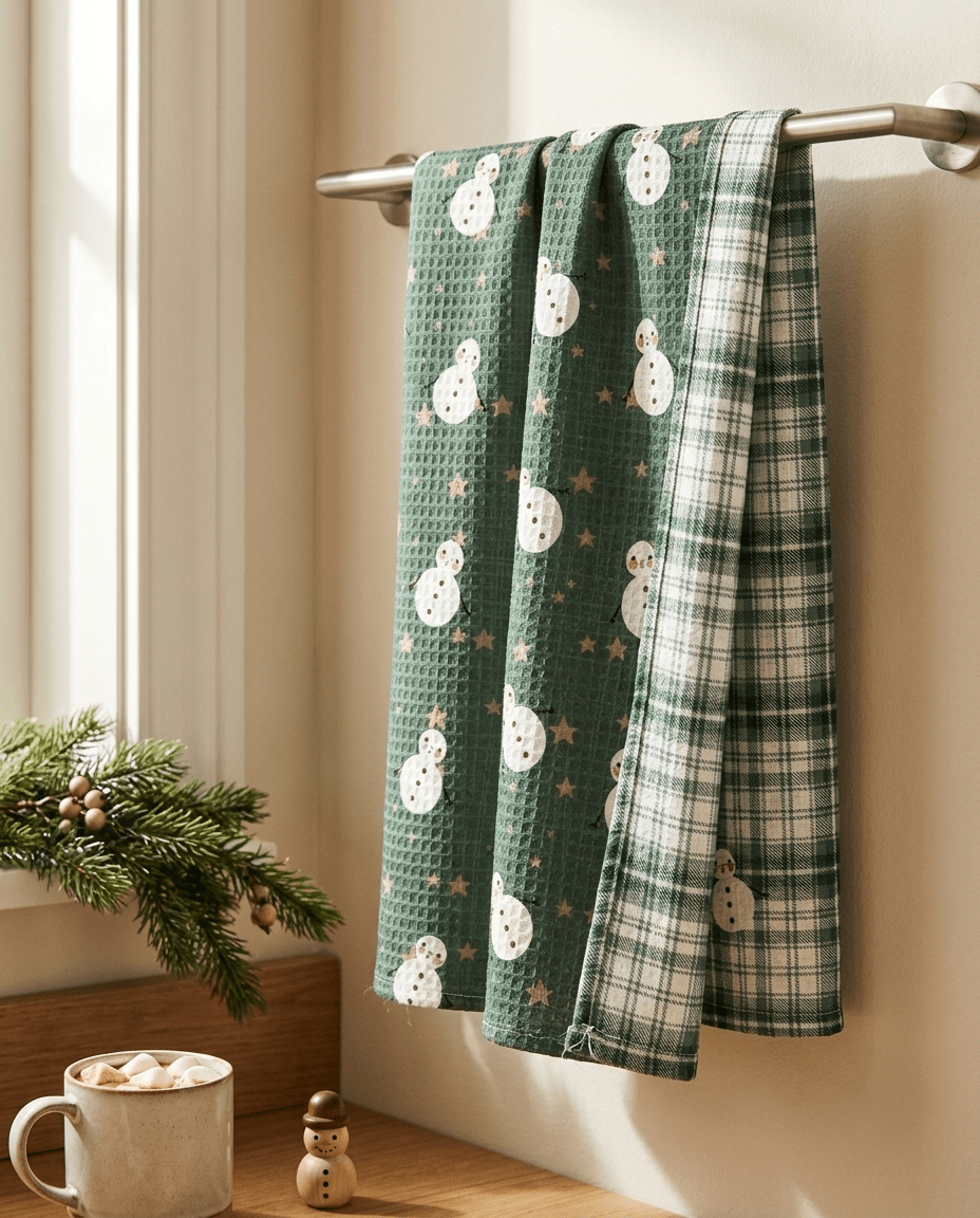 Snowman and Stars Kitchen Towel - Absorb-lumen