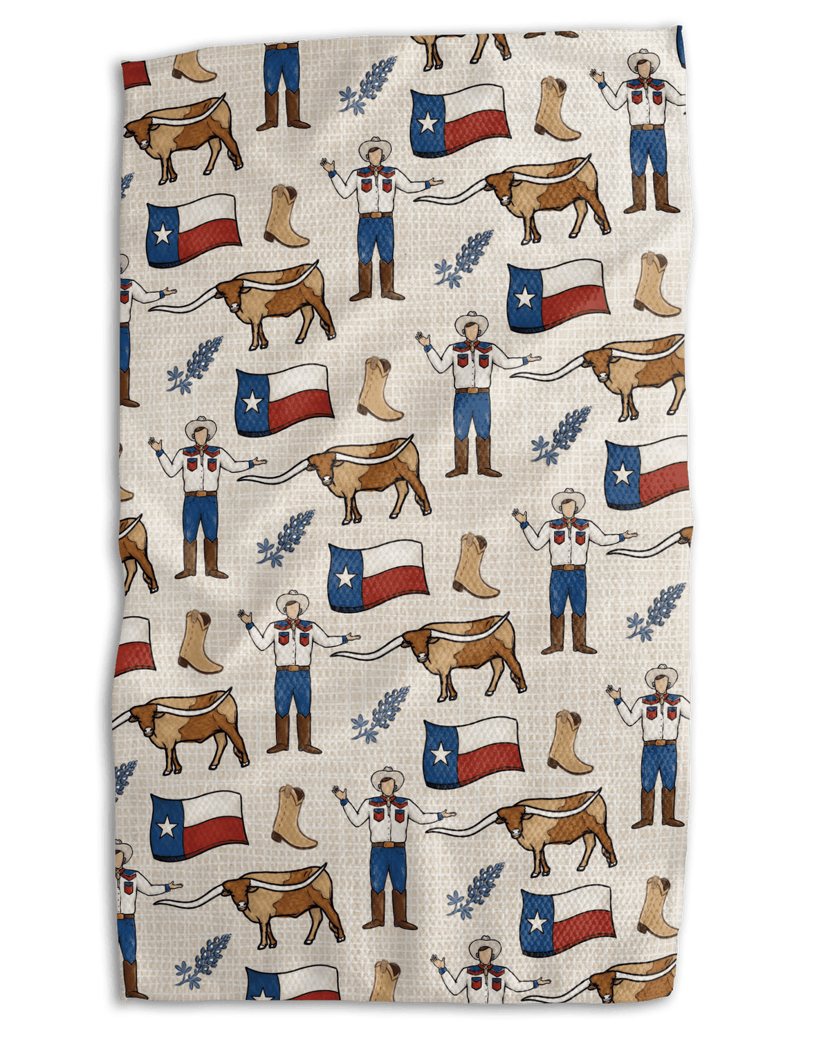 Texas Cowboy, Longhorn & Flag Kitchen Towel - Absorb-lumen